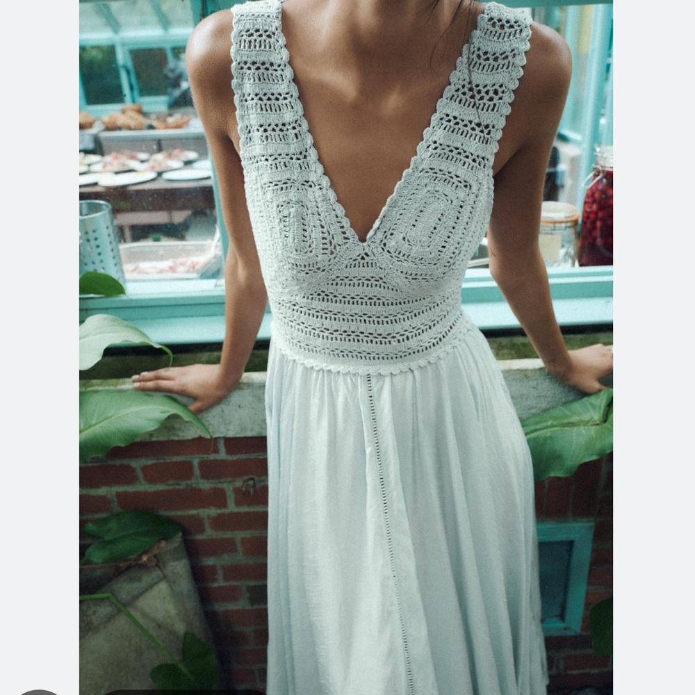 Zara NWT long crochet dress blue 7521/080 - Picture 2 of 8